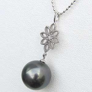 ペンダントトップ ダイヤ ネックレスペンダント 黒真珠パール pt900 プラチナ 花 ダイヤモンド 人気 プレゼント ギフト ご褒美 自分買い pu_1