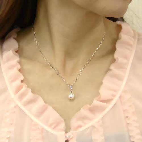 ペンダント あこや真珠パール ホワイトゴールド ネックレス ダイヤモンド ペンダントトップ ネックレスペンダント プレゼント ギフト ご褒美 自分買い puの画像