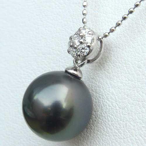 くすみ水色 ペンダントトップ ダイヤ ネックレスペンダント 黒真珠