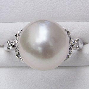 真珠 リング 指輪 南洋白蝶真珠 ダイヤモンド プラチナ ピンクホワイト