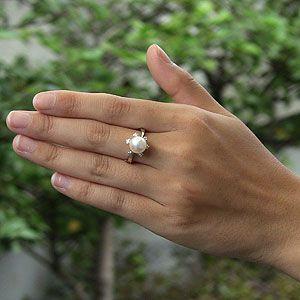 パールリング 本真珠 指輪 シルバーメレダイヤ装飾　9号　美品 パールリング 普段使い パール リング プラチナ 真珠 指輪 本真珠