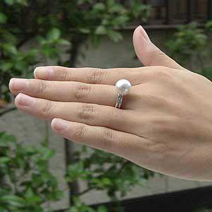 パール 指輪 真珠 リング 南洋白蝶真珠 ダイヤモンド0.15ct プラチナ