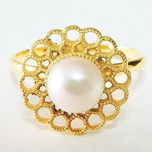 パールリング 普段使い パール リング k18 k18 18金 真珠 レディース イエローゴールド ダイヤモンド 真珠 送料無料 プレゼント ギフト ご褒美 自分買い puの画像