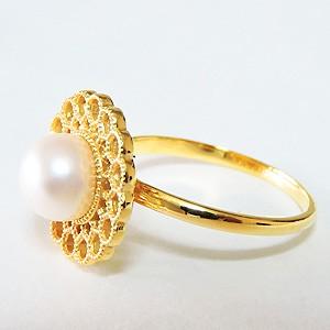 パールリング 普段使い パール リング k18 k18 18金 真珠 レディース イエローゴールド ダイヤモンド 真珠 送料無料 プレゼント ギフト ご褒美 自分買い puの画像