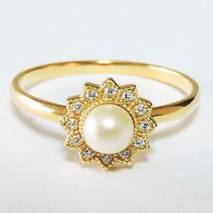 パールリング 普段使い パール リング k18 k18 18金 ダイヤモンド 14Kイエローゴールド 真珠4mm 冠婚葬祭 送料無料 プレゼント ギフト ご褒美 自分買い puの画像