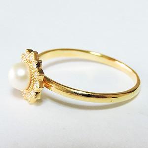 パールリング 普段使い パール リング k18 k18 18金 ダイヤモンド 14Kイエローゴールド 真珠4mm 冠婚葬祭 送料無料 プレゼント ギフト ご褒美 自分買い puの画像