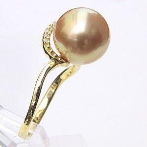 パール 指輪 真珠 リング 南洋白蝶 ダイヤモンド ゴールド系 11mm 18金