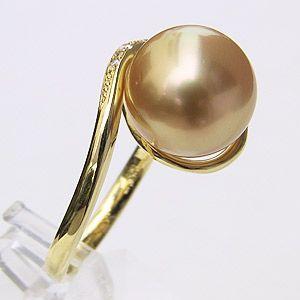 パール 指輪 真珠 リング 南洋白蝶 ダイヤモンド ゴールド系 12mm 18金