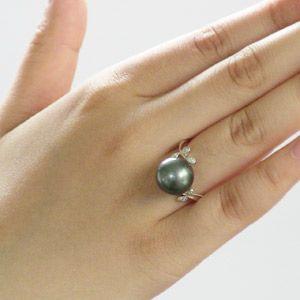 パール リング レディース 真珠リング 指輪 タヒチ黒蝶真珠 ダイヤモンドグリーン系 11mm pt900 プラチナ フォーマル 人気 プレゼント ギフト 自分買い pu_2