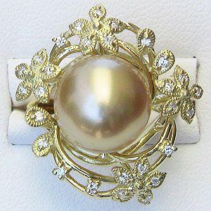 パール 指輪 真珠 リング 南洋白蝶真珠 12mm ゴールデンパール k18