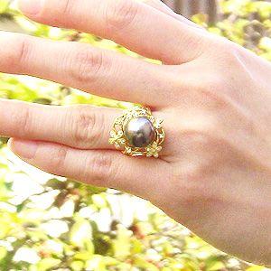 パール リング レディース 真珠リング 指輪 タヒチ黒蝶真珠 グリーン系 12mm 18金 k18 ゴールド ダイヤモンド付き フォーマル プレゼント ギフト 自分買い pu_3
