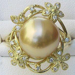 パール 指輪 真珠 リング 南洋白蝶真珠 ゴールド系 12mm ゴールド k18