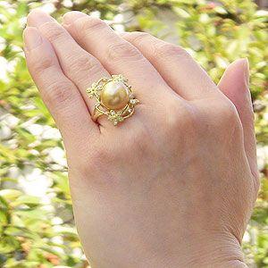 パール 指輪 真珠 リング 南洋白蝶真珠 ゴールド系 12mm ゴールド k18