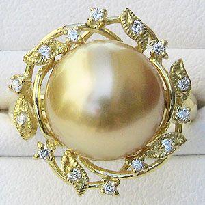 希少 パール 指輪 真珠 リング 南洋白蝶真珠 ゴールド系 12mm ゴールド 