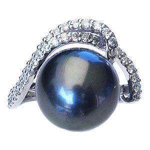 パール リング レディース 真珠リング 指輪 黒真珠 ブラックパール 18金 k18 ホワイトゴールド ダイヤモンド フォーマル プレゼント ギフト 自分買い