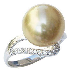 パール 指輪 真珠 リング 南洋白蝶真珠 ゴールド系 11mm pt900