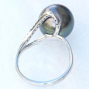 パール リング レディース 真珠リング 指輪 タヒチ黒蝶真珠ブラックパール 黒真珠 12mm ホワイトゴールド ダイヤモンド プレゼント ギフト 自分買い pu_3