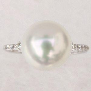 真珠リング 指輪 プラチナ パール ダイヤモンド パール 指輪 真珠 リング 南洋白蝶真珠 ダイヤモンド ホワイトグリーン