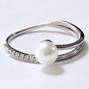 パールリング 普段使い パール リング k18 k18 18金 真珠 あこや本真珠 ダイヤモンド ホワイトゴールド 5mm プレゼント ギフト ご褒美 自分買い puの画像