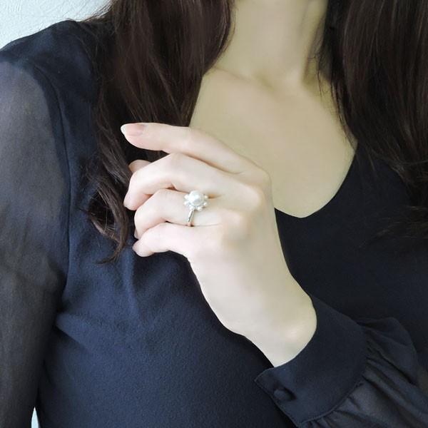 パール リング 普段使い 真珠指輪 プラチナ pt900 本真珠 ダイヤモンド 