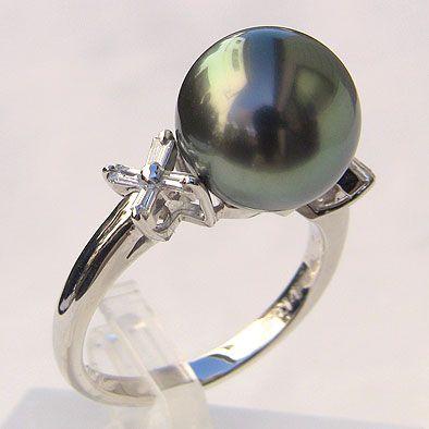 パール リング レディース 真珠リング 指輪 タヒチ黒蝶ダイヤモンド グリーン系 11mm プラチナ フォーマル 人気 プレゼント ギフト ご褒美 自分買い