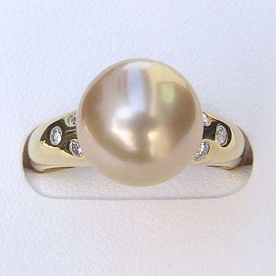 パール 指輪 真珠 リング 南洋白蝶真珠 ダイヤモンド ゴールド系 10mm