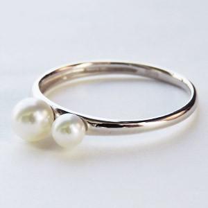 パール リング 普段使い k18 18金 18k ホワイトゴールド 本真珠 あこや アコヤ 2コ付き レディース 真珠指輪 送料無料 プレゼント ギフト 自分買い puの画像