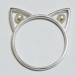 パールリング 普段使い パール リング k18 18金 ネコ 猫 ねこ キャット 真珠 ネコ耳 ねこミミ ホワイトゴールド 送料無料 プレゼント ギフト 自分買い puの画像