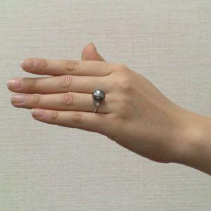 パール リング レディース 真珠リング 指輪 タヒチ黒蝶ダイヤモンド 