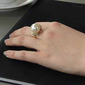 yukirin　白蝶真珠リング 南洋パール 指輪 本真珠 ナチュラル茶金 パール 指輪 真珠 リング 南洋白蝶真珠 ダイヤモンド ピンク