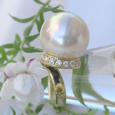 パール 指輪 真珠 リング 真珠 指輪 南洋白蝶真珠 ダイヤモンド ピンク