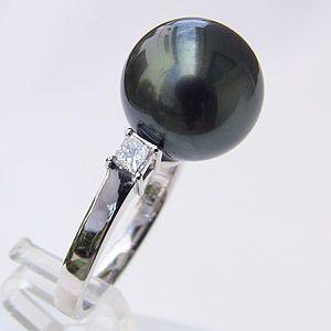 パール リング レディース 真珠リング 指輪 タヒチ黒蝶真珠 ダイヤモンドグリーン系 12mm t900 プラチナ フォーマル 人気 プレゼント ギフト 自分買い p