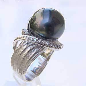 希少　黒蝶真珠　タヒチパール　タヒチマペパール　リング パール リング レディース 真珠リング 指輪 タヒチ黒蝶真珠 グリーン系