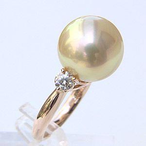パール 指輪 真珠 リング 南洋白蝶 ダイヤモンド 13mm ライトイエロー 