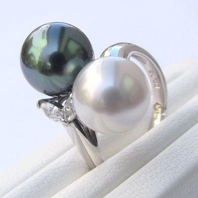 パールリング 真珠リング 真珠 指輪 タヒチ黒蝶真珠 南洋白蝶真珠