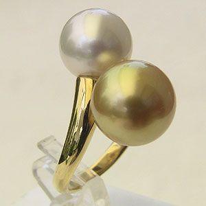 パール 指輪 真珠 リング 南洋白蝶真珠 k18 マーキスダイヤモンド