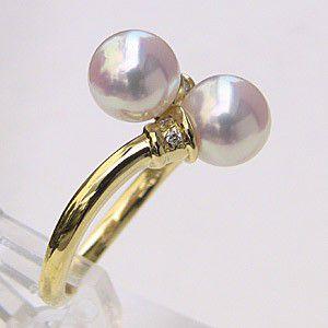 パール リング k18 18金 真珠 ベビー ダイヤモンド イエローゴールド
