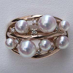 K18 パールリング　本真珠　ダイヤモンド付 パール リング k18 18金 あこや本真珠 ダイヤ パヴェ