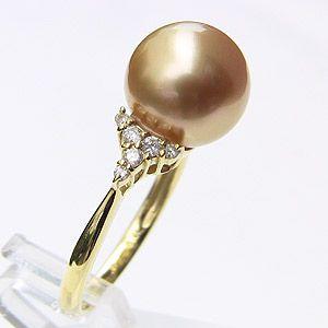 パール 指輪 真珠 リング 南洋白蝶 ダイヤモンド ゴールド系 10mm 18金 
