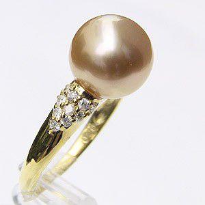 パール 指輪 真珠 リング 南洋白蝶 ダイヤモンド ゴールド系 10mm 18金