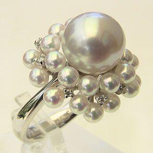 真珠 リング 指輪 南洋白蝶真珠 あこや本真珠 ダイヤモンド k18