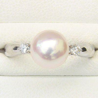 Pt900 アコヤ本真珠リング　12号　パール　ダイヤモンド 新品 Pt900 指輪 アコヤ 真珠 パール 9mm ダイヤ 12号 リング PT900