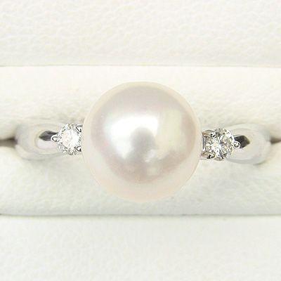 k18 パール リング 普段使い 真珠指輪 18k 18金 ホワイトゴールド 本真珠 あこや 8.5mm ダイヤモンド レディース シンプル 冠婚葬祭 プレゼント ギフト puの画像