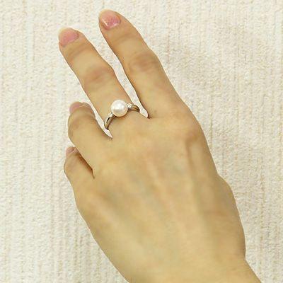 k18 パール リング 普段使い 真珠指輪 18k 18金 ホワイトゴールド 本真珠 あこや 8.5mm ダイヤモンド レディース シンプル 冠婚葬祭 プレゼント ギフト puの画像