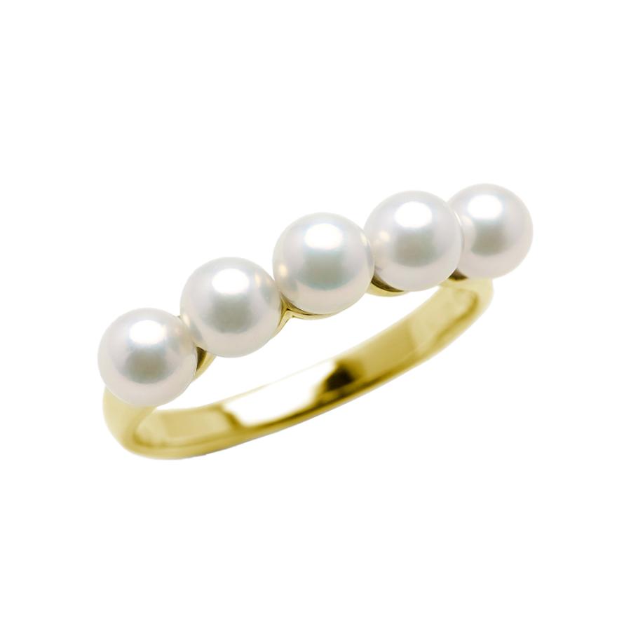 パール リング 18金 k18 k18 イエローゴールド カジュアル 本真珠 アコヤ ベビーパール 4.5mm 5mm ハーフエタニティ シンプル レディース puの画像