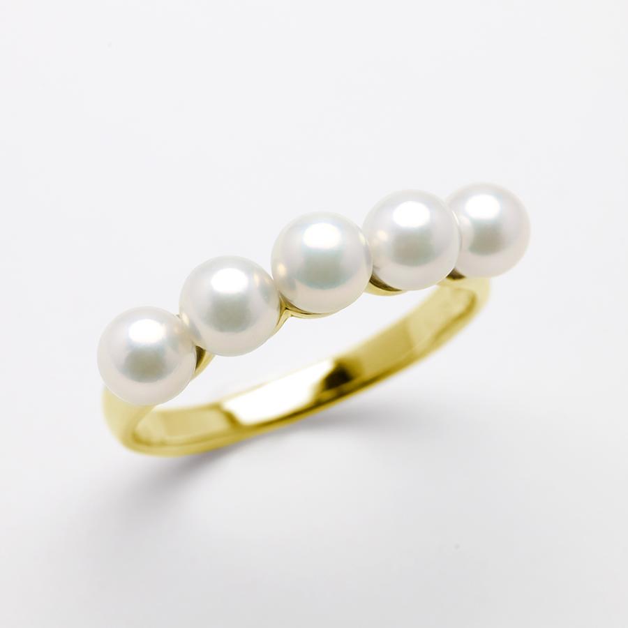 パール リング 18金 k18 k18 イエローゴールド カジュアル 本真珠 アコヤ ベビーパール 4.5mm 5mm ハーフエタニティ シンプル レディース puの画像