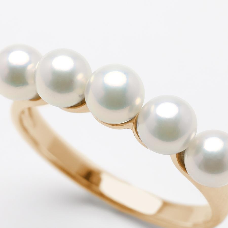 k18 パール リング 18k 18金 ピンクゴールド カジュアル 本真珠 アコヤ ベビーパール 4.5mm 5mm ハーフエタニティ レディース シンプル フォーマル puの画像