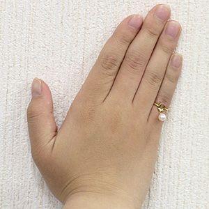 パール リング k18 18金 イエローゴールド 真珠 ダイヤモンド ピンキー