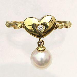 パールリング 普段使い パール リング k18 k18 18金 真珠 指輪 ダイヤモンド ゴールド ハート ピンキー 冠婚葬祭 送料無料 プレゼント ギフト 自分買い puの画像
