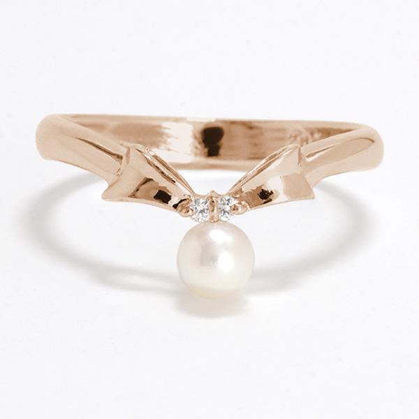 パール リング カジュアル k10 10金 10k ピンクゴールド リボン